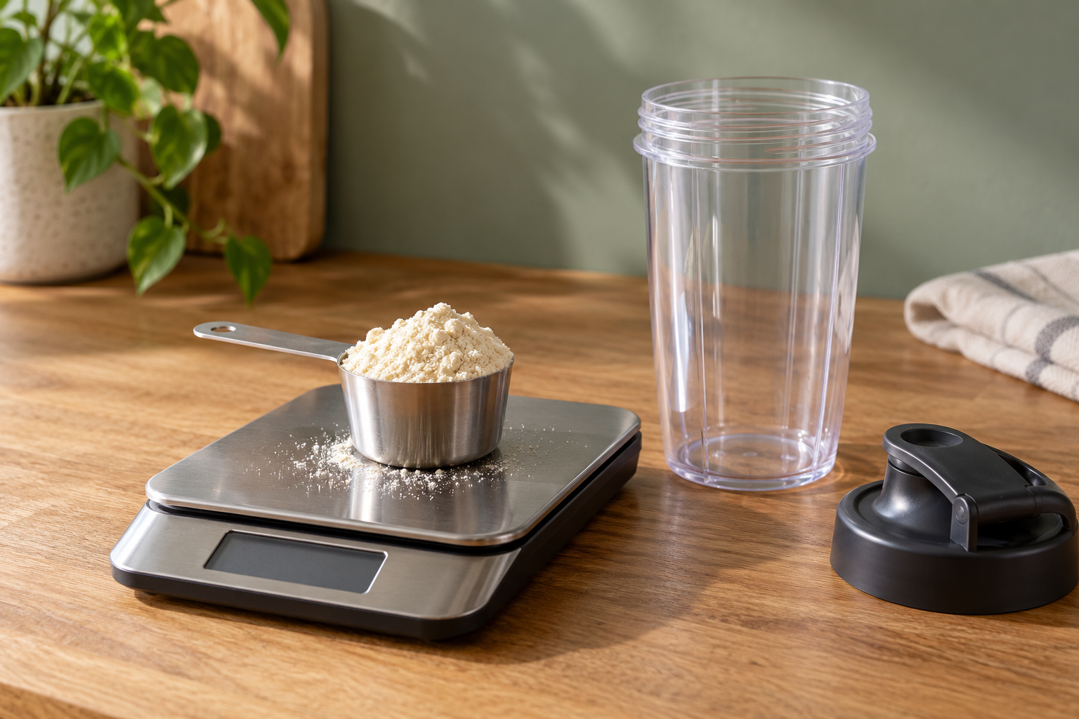 Measuring protein powder on a kitchen scale